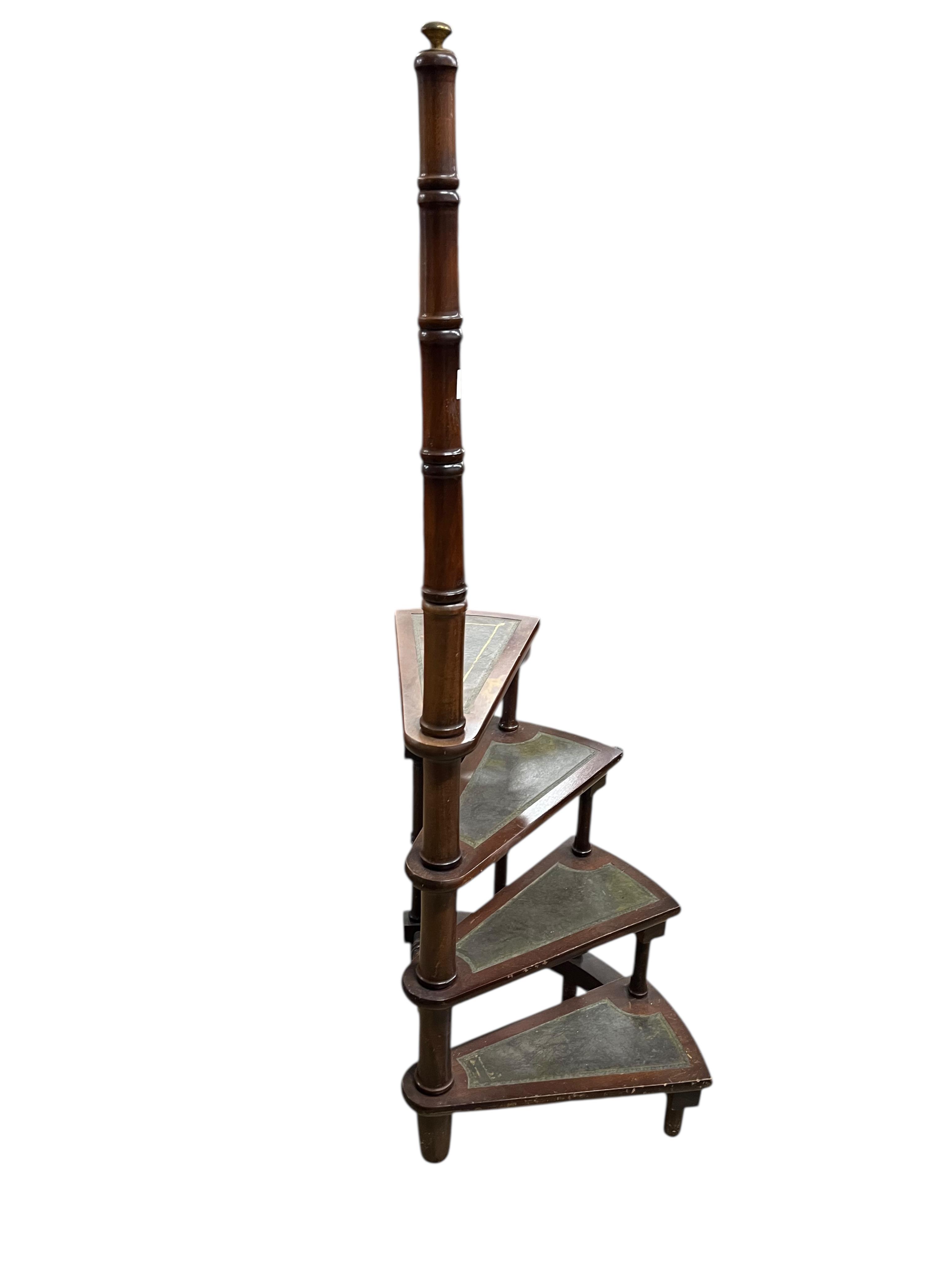 A reproduction mahogany four tread library steps, height 156cm